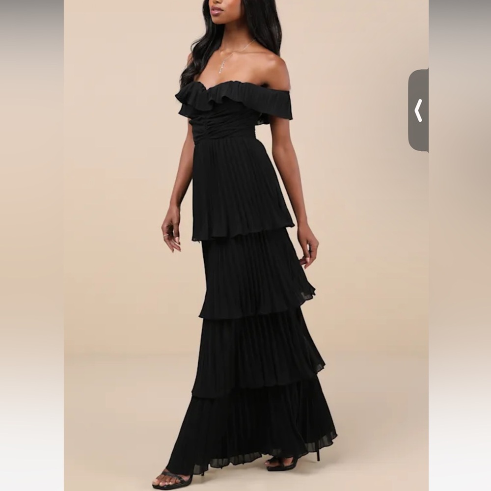 Lulus Always Remarkable Black Pleated Off-the-Shoulder Maxi Dress